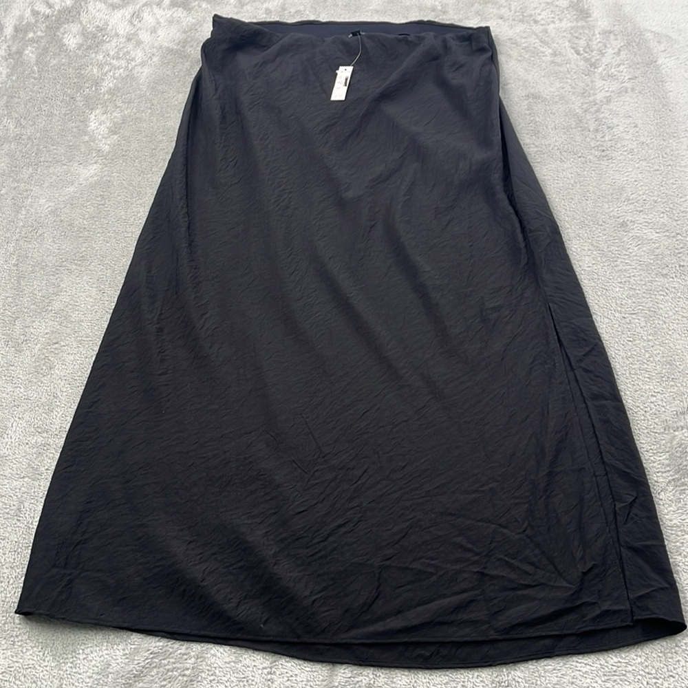 NEW Madewell 6 Black Solid Midi Slip Skirt, Textured, Pull On Elastic Waistband